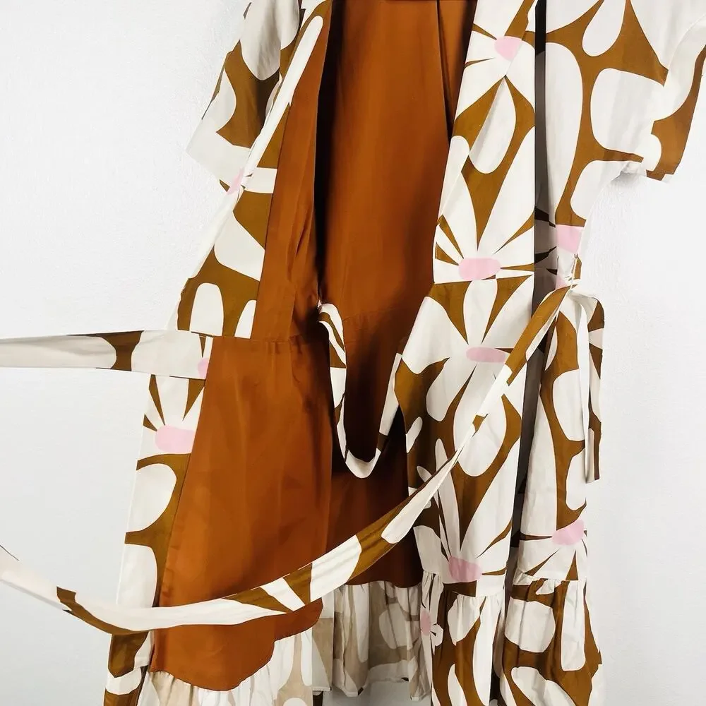 Anthropologie Hutch Brown Floral Wrap Mini Dress with Cream & Pink Accents - Picture 7 of 7